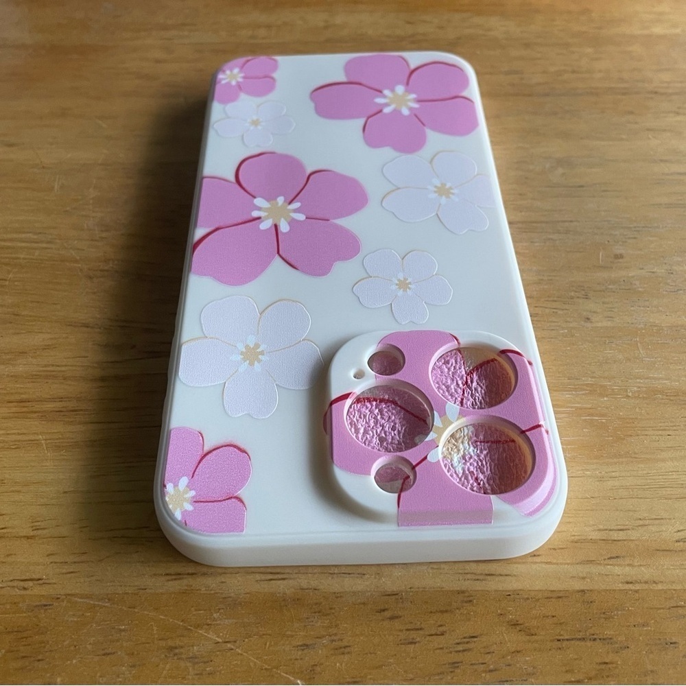 White iPhone 15 Pro Max Case with White and Pink Flowers - Picture 2 of 5